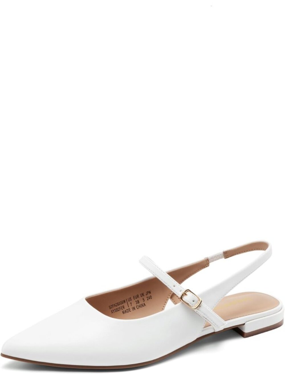 Dream Pairs Women's White Pointed Toe Slingback Dressy Mary Jane Ballet Flats